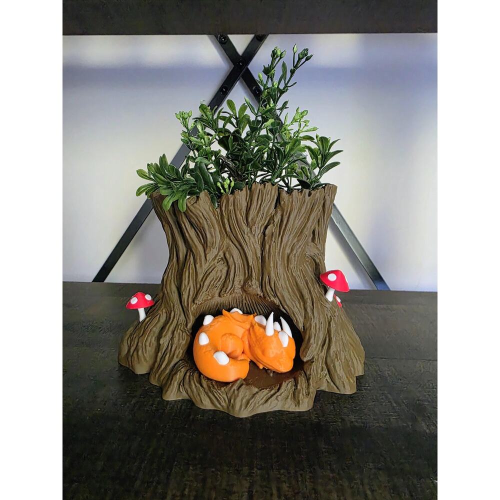 Dragon Snuggle Stump Planter with Removable Baby Dragon